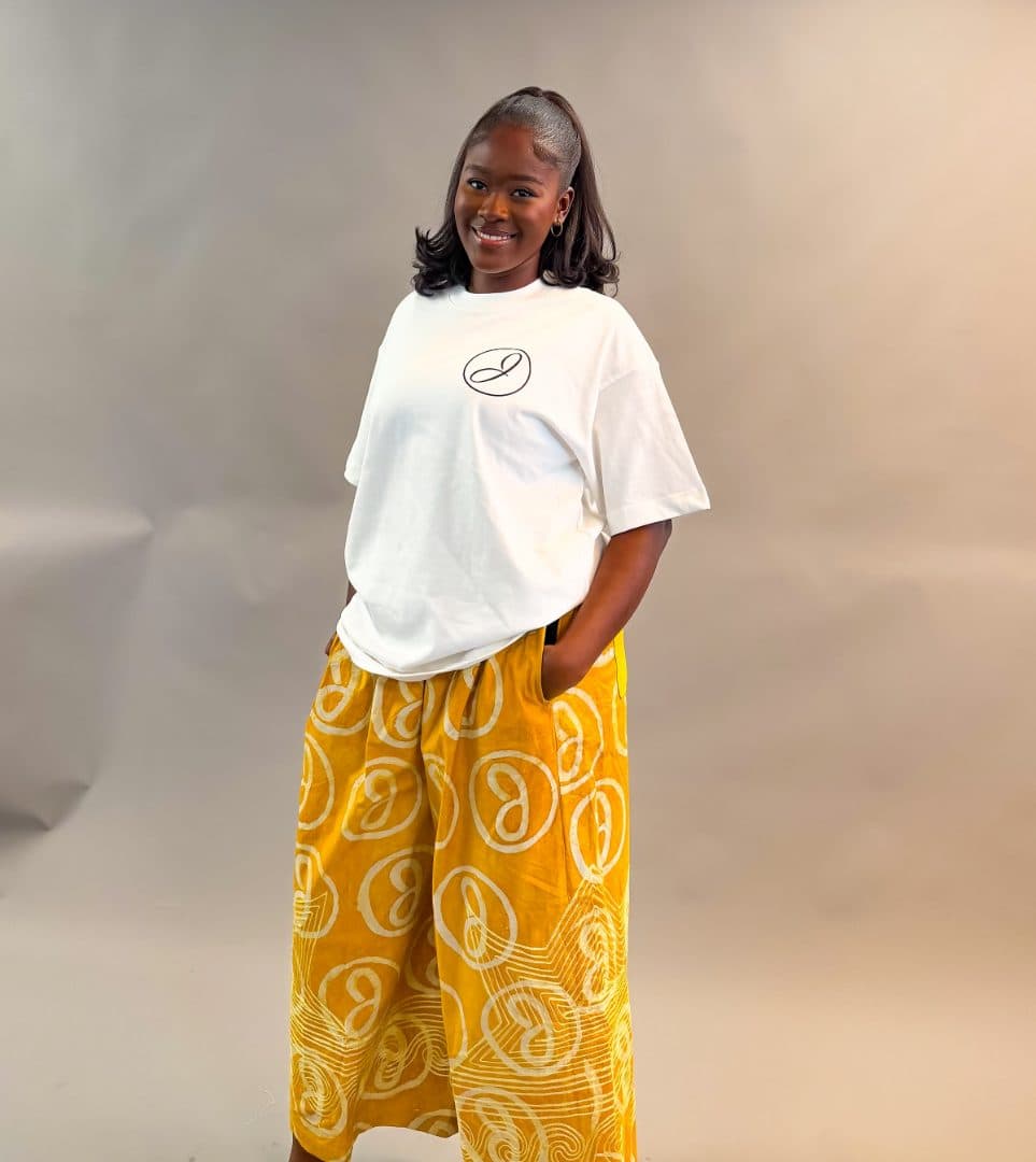 Model wearing the Jumbug Tee in white, front view